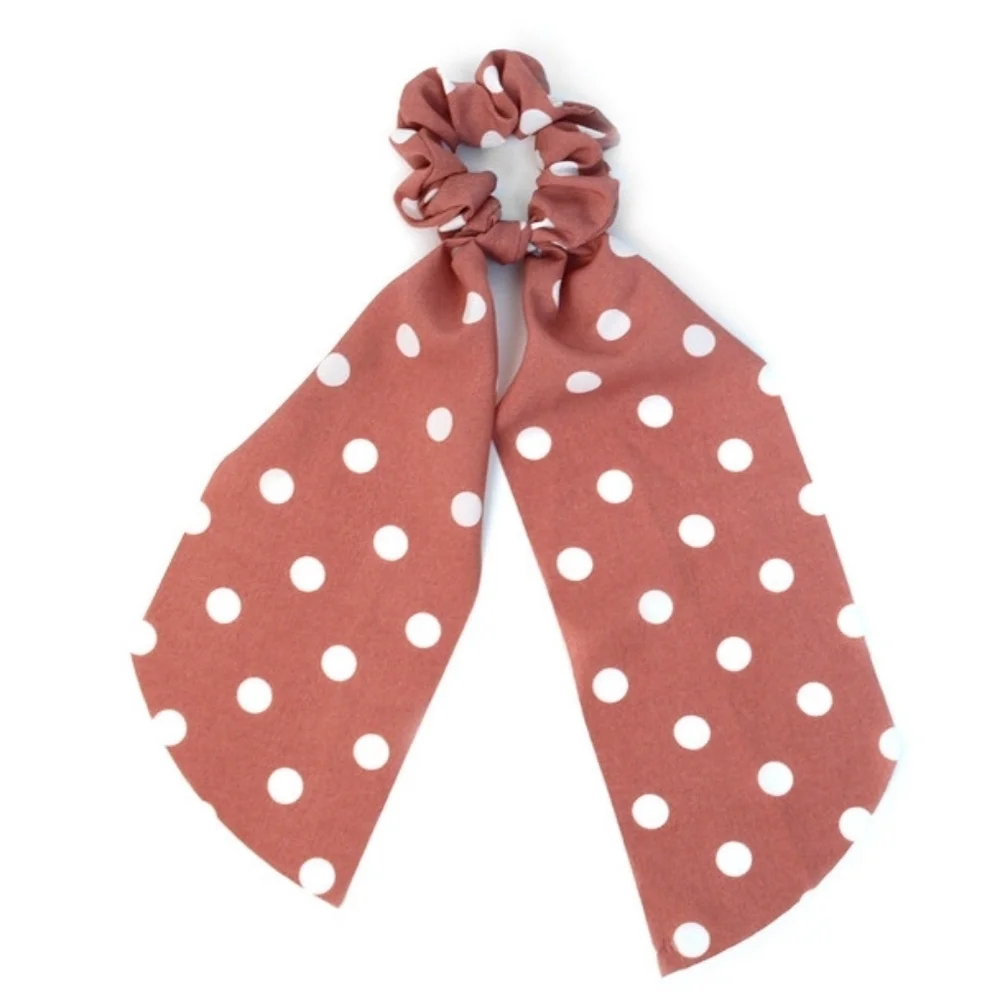 Navy Polka Dot Hair Scarf 6 Ribbon Hair Tie Bundle